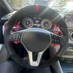Genuine Leather Suede Car Steering Wheel Braid Cover For Mercedes-Benz A-Class 2013-2015 B-Class E-Class 2011-2014 CLA-Class