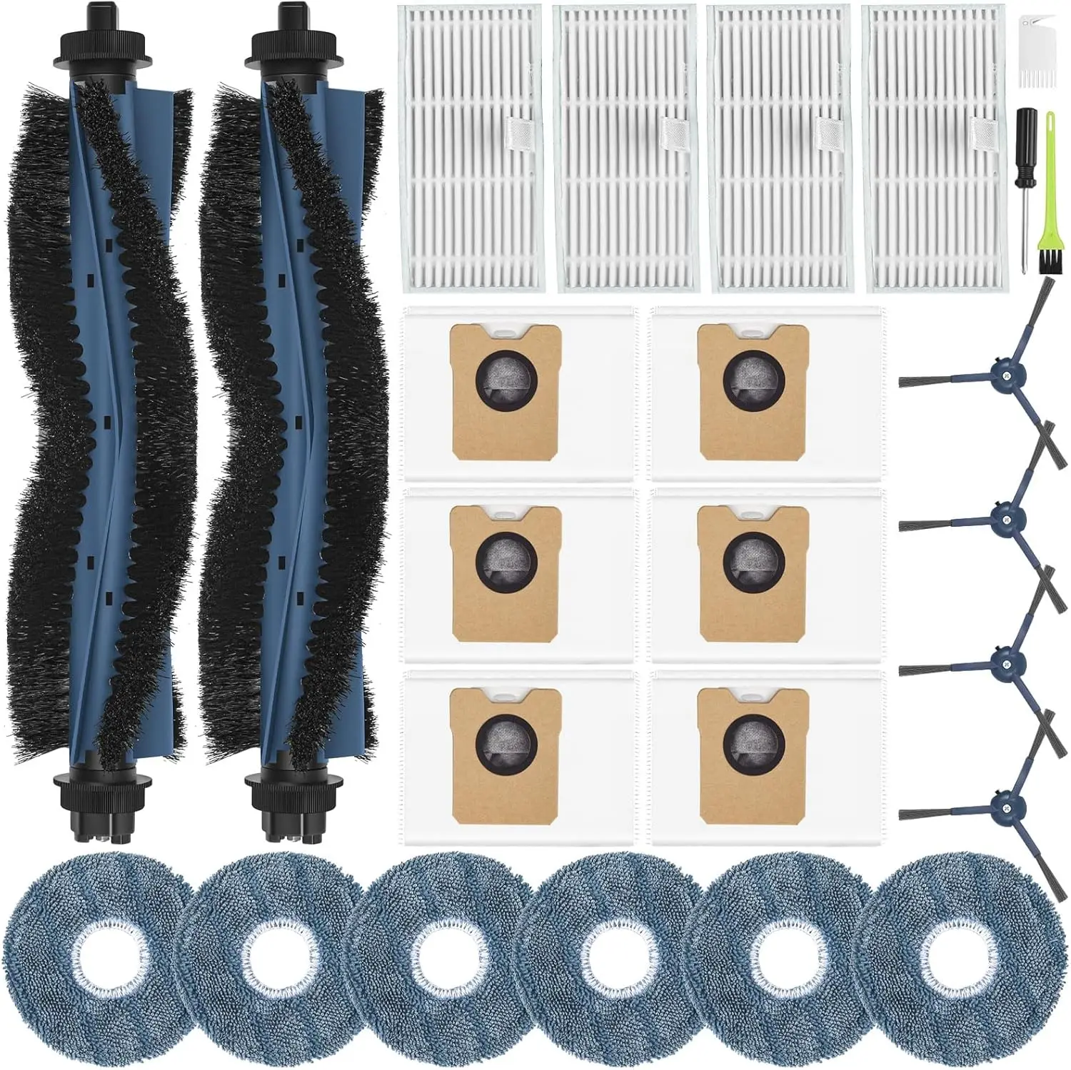

25-Piece Replacement Kit for Robot Vacuum Cleaner: Includes Main Brush, Mop Pads, HEPA Filters, Dust Bags & Side Brushes