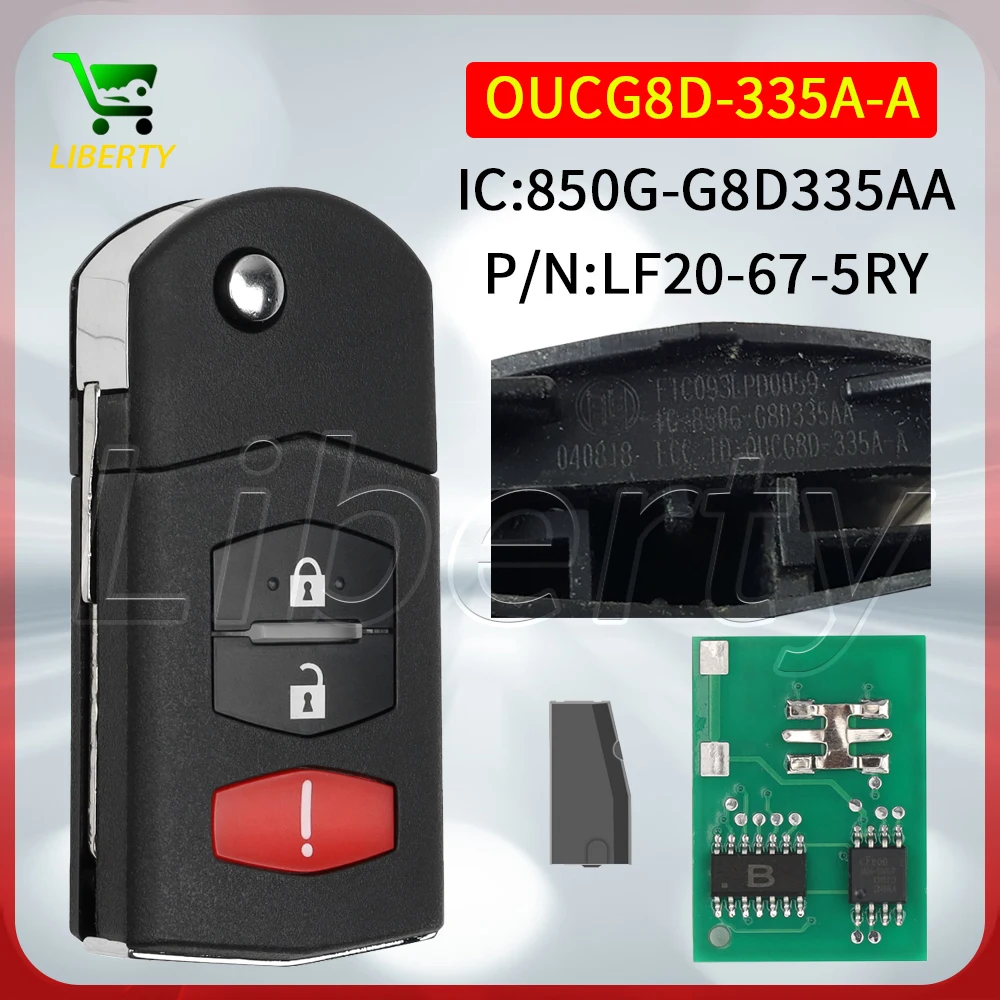 

Liberty FCCID: OUCG8D-335A-A PN: LF20-67-5RY 3 Button Flip Remote Head Key for 2005-2010 Mazda Miata MX-5 MPV OUCG80-335A-A