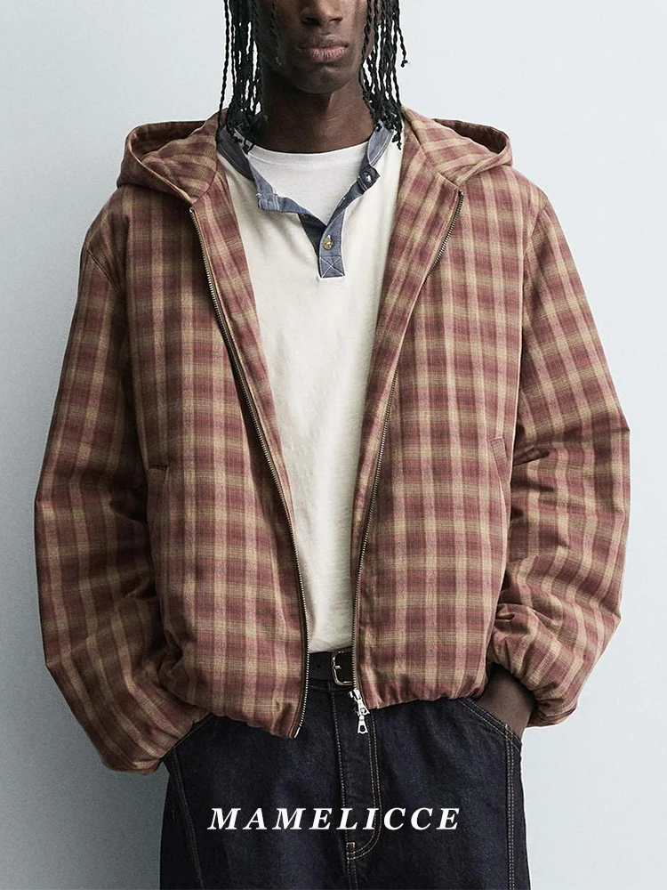 MAMELICCE Original design grid pattern Casual coat cotton jackets Unisex jackets tops Hooded jacket