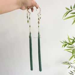 2025 chinese bamboo element ear hang earrings hairpin improved hanfu accessories women retro elegant fringe long earrings b31