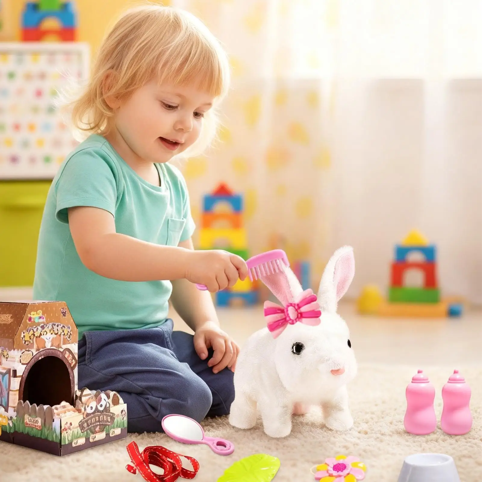 حيوان رفيق للأطفال، حيوان أرنب كهربائي مع أصوات، لعبة أرنب قطيفة للأطفال الأولاد والبنات، رأس السنة الجديدة وعيد الفصح