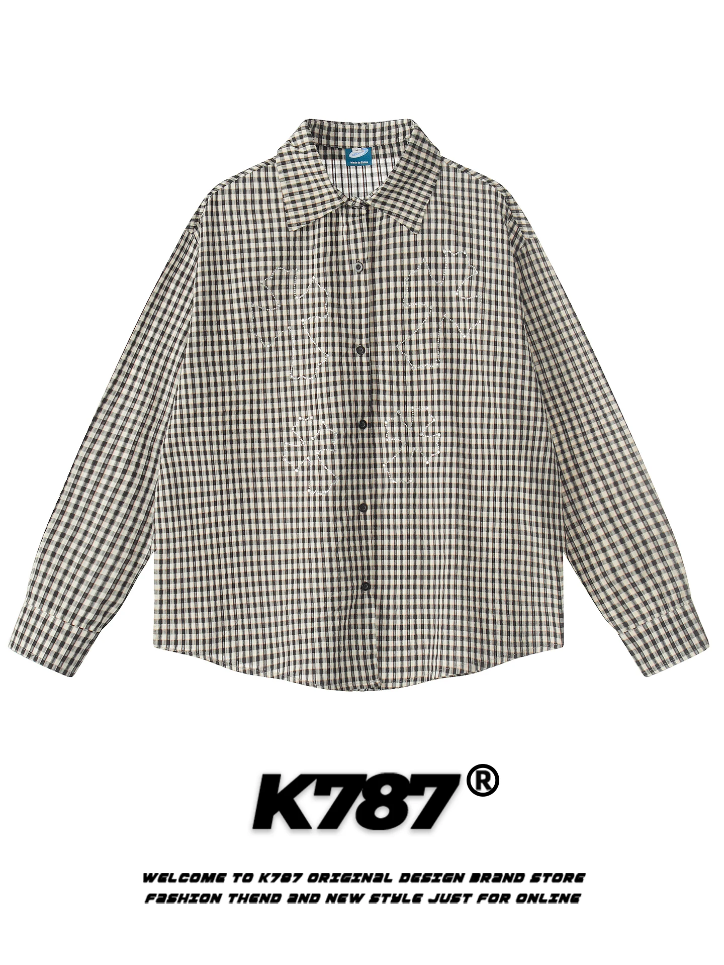 

Куртка-рубашка K787 в американском ретро-стиле, в клетку, с длинным рукавом, свободного кроя, повседневная, весна-осень, из смесового хлопка и полиэстера, на пуговицах