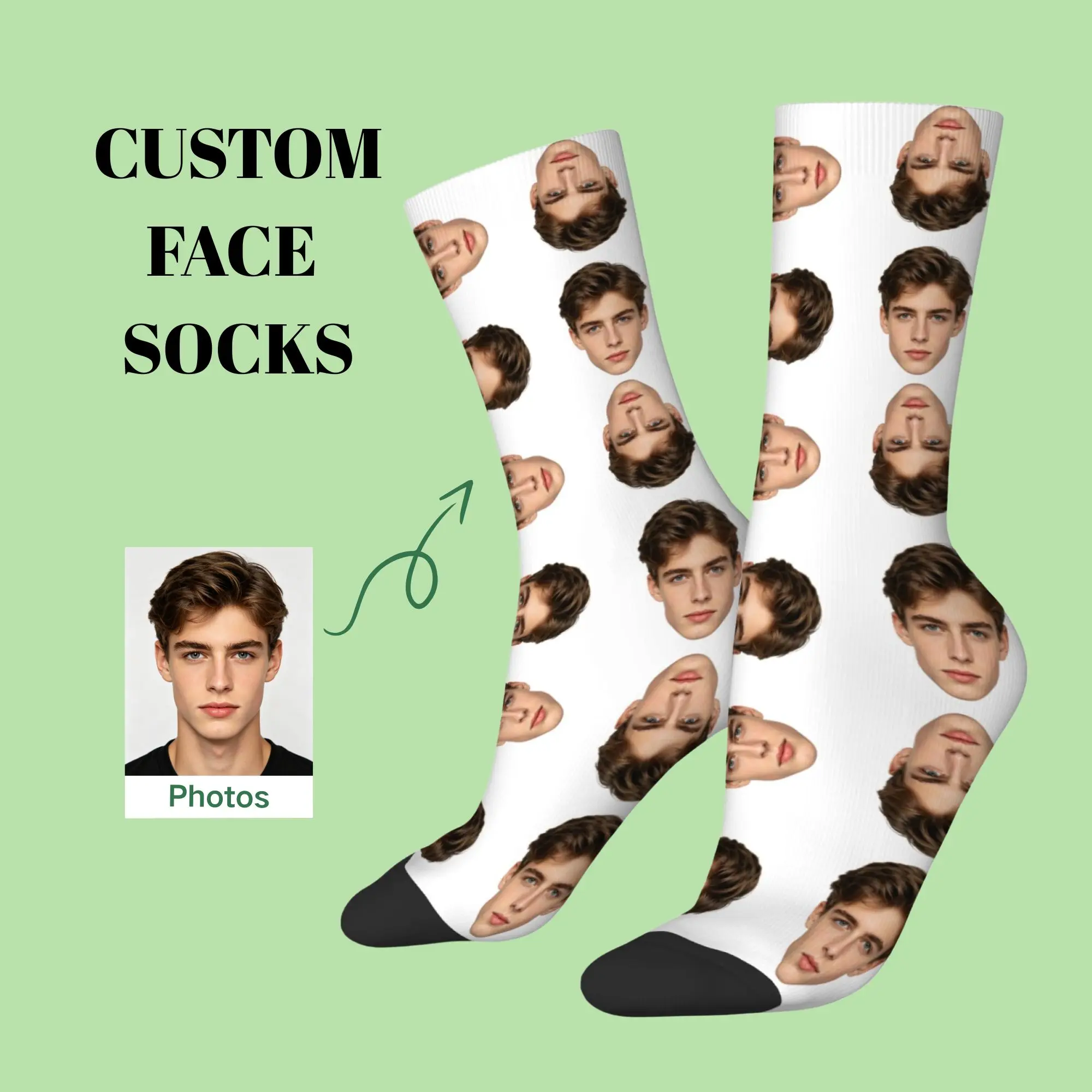 Chaussettes personnalisées avec impression de photo de visage, design amusant et original, chaussettes confortables et douces pour la peau, cadeau pour les amis et la famille