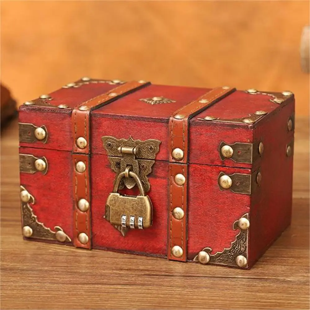Pirate Vintage Wooden Treasure Box Antique Design With Bronze Color Lock Treasure Chest European Retro Style Jewelry Box Trinket