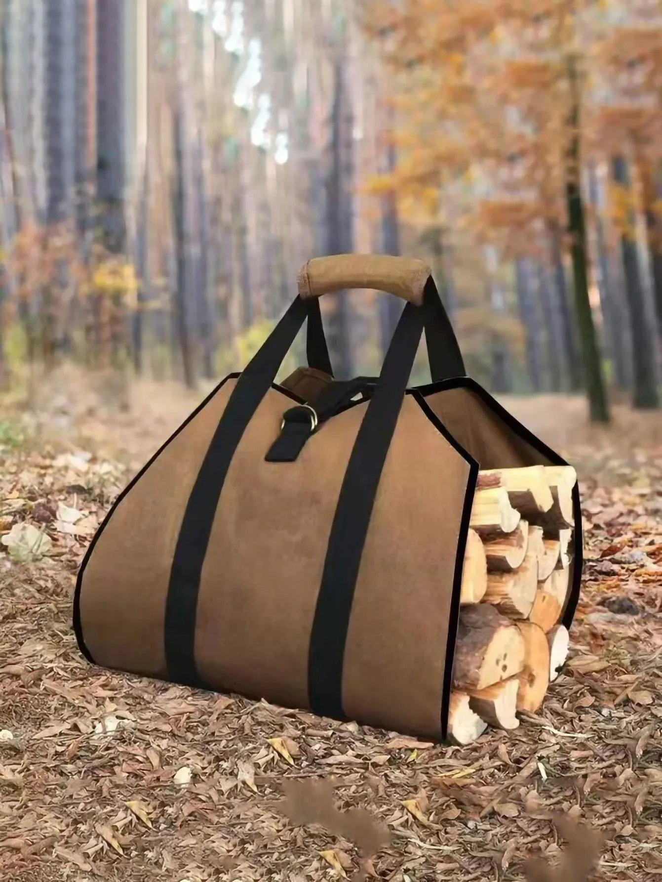 1pc Firewood Log Carrier Tote Bag, Canvas Firewood Holder, Extra Large Durable For Fireplaces, Wood Stoves, Firewood, Logs, Camp view 3