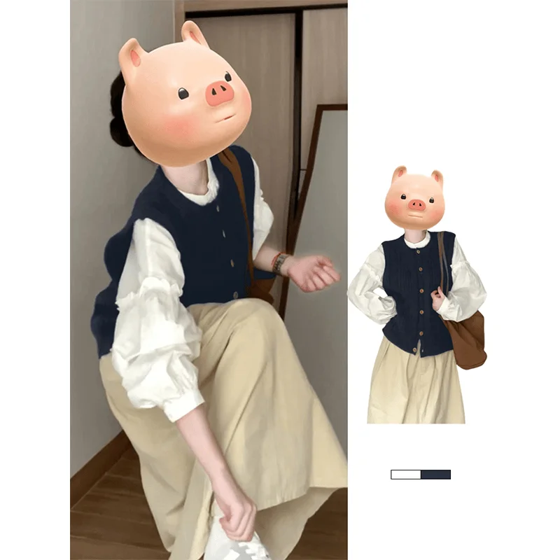 

Осенний модный женский длинный жилет Sve irt, комплект из футболки, юбка, повседневная французская одежда, круглый размер для взрослых