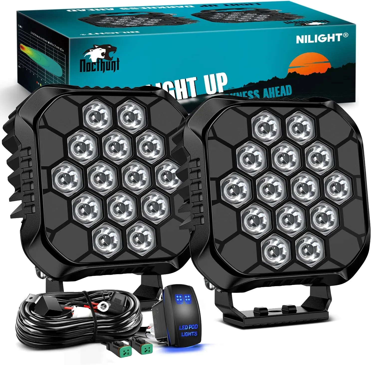 Nilight LED Pod Light 2 PCS 3.1 Inch 20W 4 LED Round Hyper Spot Beam Offroad Driving Lights w/18AWG Rocker Switch Wiring Harness Kit for Truck Motorbike Boat ATV UTV