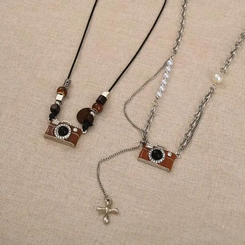 

Camera Pendant Necklace Spice Girl Hip Hop Retro Long Rope Sweater Chain Necklaces Women Fashion Jewelry Clavicle Chain Decor