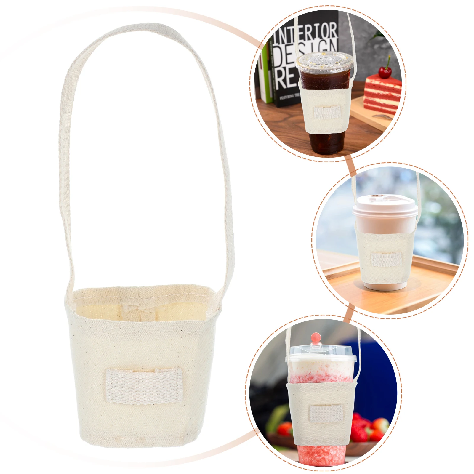 Coffee Sleeve Reusable Cover For Iced Coffee Tea Cup Carrier Insulated Bag Canvas Material Stylish Design Cup Protector Kitchen