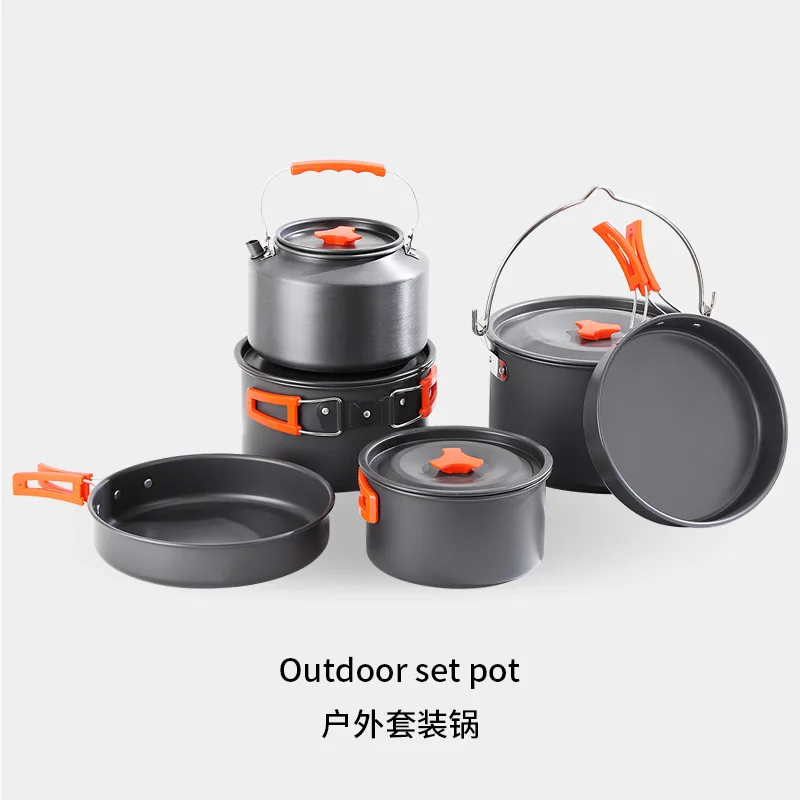 Complete Camping Cookware Set, including pots, kettle and hanging pot