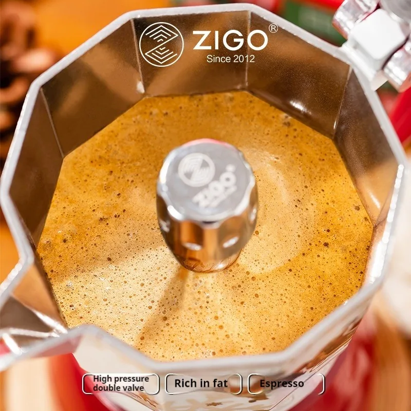 ZIGO Mocha Pot ماكينة صنع القهوة الإيطالية ذات الصمام المزدوج ماكينة تخمير القهوة المنزلية لعيد الميلاد إصدار محدود من القهوة المحمولة