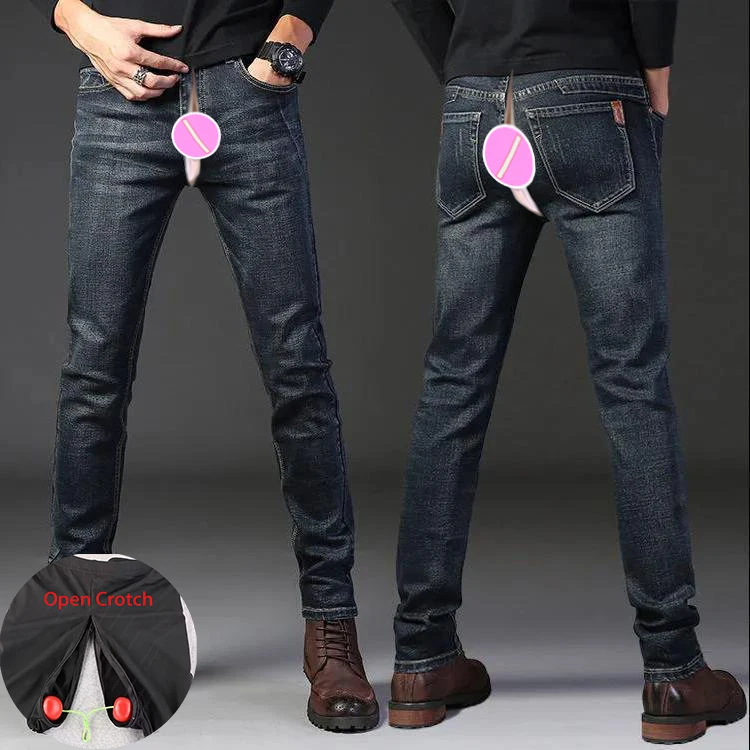 Ripped Jeans Men Open Crotch Outdoor Sex Pants Male Baggy Cargo Trousers Slim Casual Streetwear Plus Size Men's Exotic Hotpants