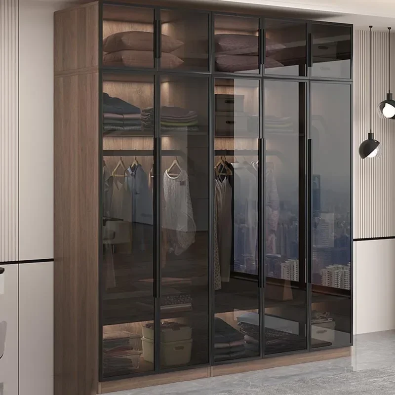 Luxury Glass Doors Wardrobes Orgnizer Modular Modern Adult Bedroom Wardrobe Storage Clothes Kleiderschrank Bedroom Furniture