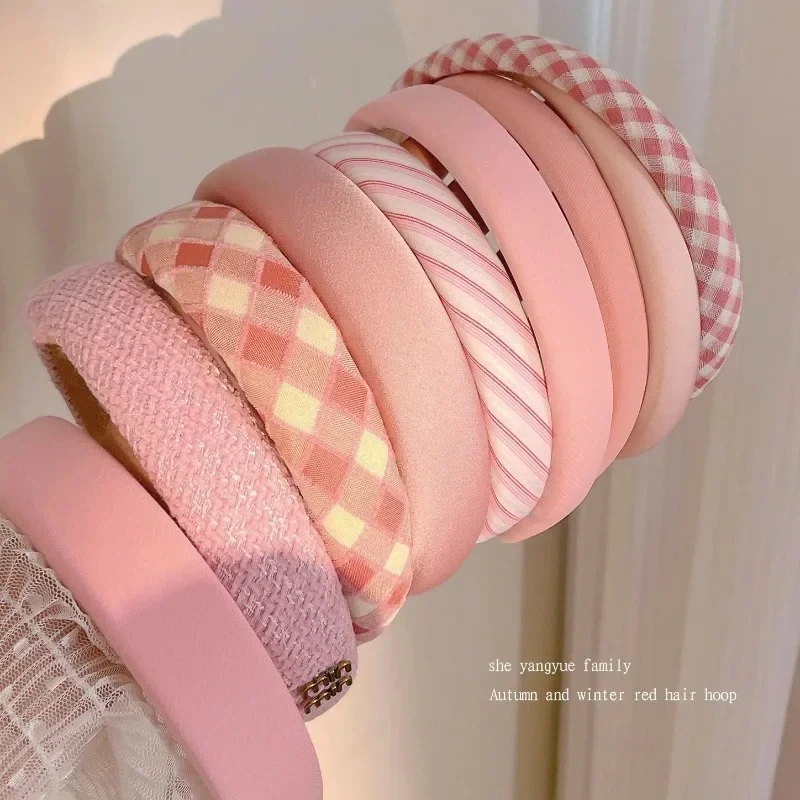 Fashion Solid Color Wide Side Hairbands for Women Korean Simple Charm Plaid Hair bands for Wash Face Daily Wear Hair Accessories