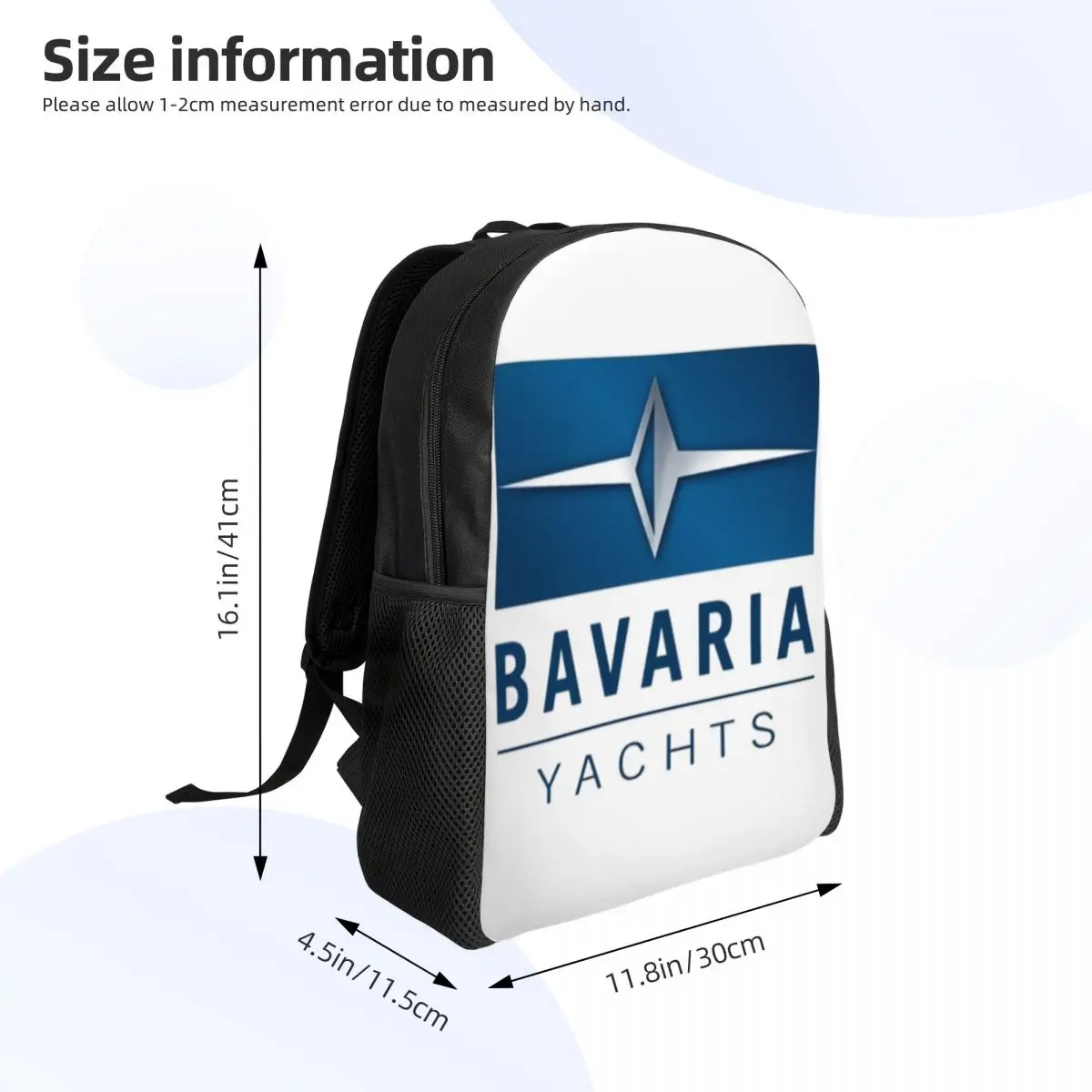 Bavaria Yachts Blue Silver Logo Student Backpack School Bag Hiking Travel Daypack for Men Women Fashion Bookbag Shoulder Bags