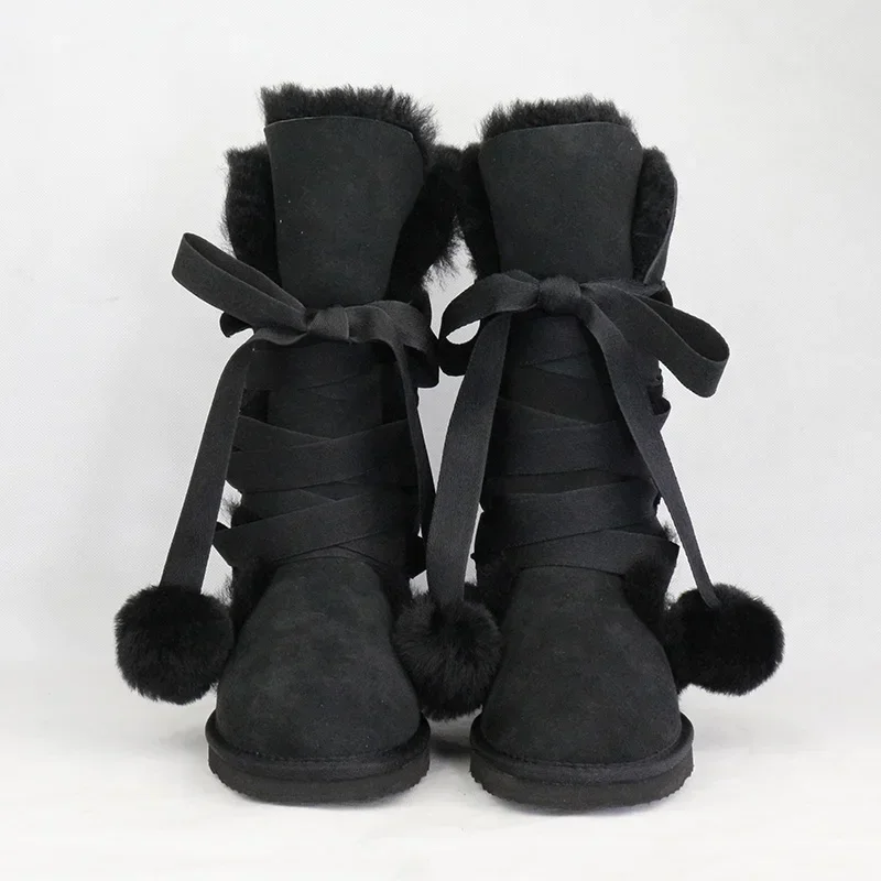 Hot Sale Women Boots 100% Real Sheepskin Leather High Snow Boots Warm Natural Fur Winter Boots Fashion Women\'s Long Boots Shoes