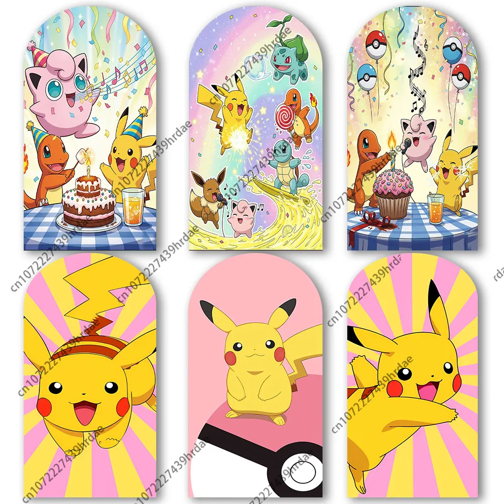 

Фон с изображением Покемона Пикачу, крышка арки для мальчиков и девочек, фон для вечеринки в честь дня рождения, украшение для торта, мяч с изображением покеэ, стены, полиэстеровый баннер, реквизит