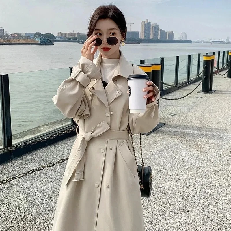 

【 Lined Cloth 】 Windbreaker Women's Mid length 2023 Spring Autumn New Loose and Fashionable Style Slim Waist British Style Coat