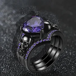 Gothic Style Rings Plated Inlaid Heart Shape Zircon Horror Skull On The Band Black / Red / Purple Just Pick One Halloween Decor