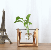 Plant Glass Hydroponic Container Terrarium Desk Decor with Wood Stand Flower Pot Home Decoration