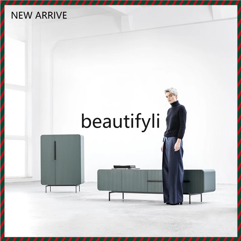 D2520 Italian minimalist green TV cabinet, living room furniture, Nordic simple low cabinet, modern Nordic audio-visual cabinet