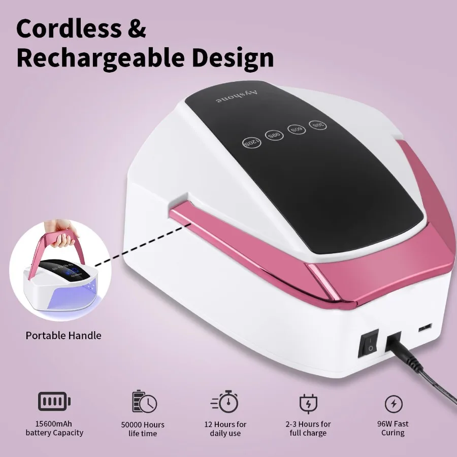 Oplaadbare UV LED-nagellamp 96W draadloos UV-licht voor nageldroger met 48 lampkralen Automatische infraroodsensor en 4 timers Nagel ook