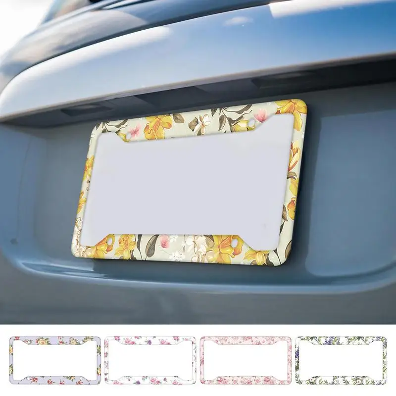 Flower License Plate Holder 2Pcs Decorative Car Tag Frames 12.2 X 6.2 Inch Car License Plate Frame With Screws Fits US Standard