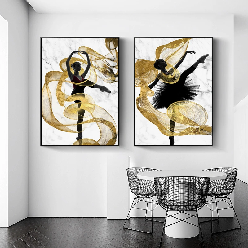 

2pcs/Set Fashionable Abstract Ballet Girl Canvas Poster Wall Print Modern Nordic Living Room Dance Studio Home Decor Frameless