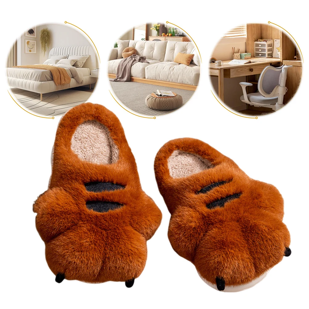 

Tiger Paw Plush Slippers Warm Slip-on House Shoes Comfortable Furry Paw Couple Slippers Cute Paw Slippers for Indoor Bedroom