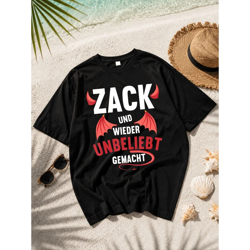 Zack Und Wieder Unbeliebt Gemacht German Slogan T Shirt Devil Horns Wings Graphic Short Sleeve Tee Women Funny Casual Tops