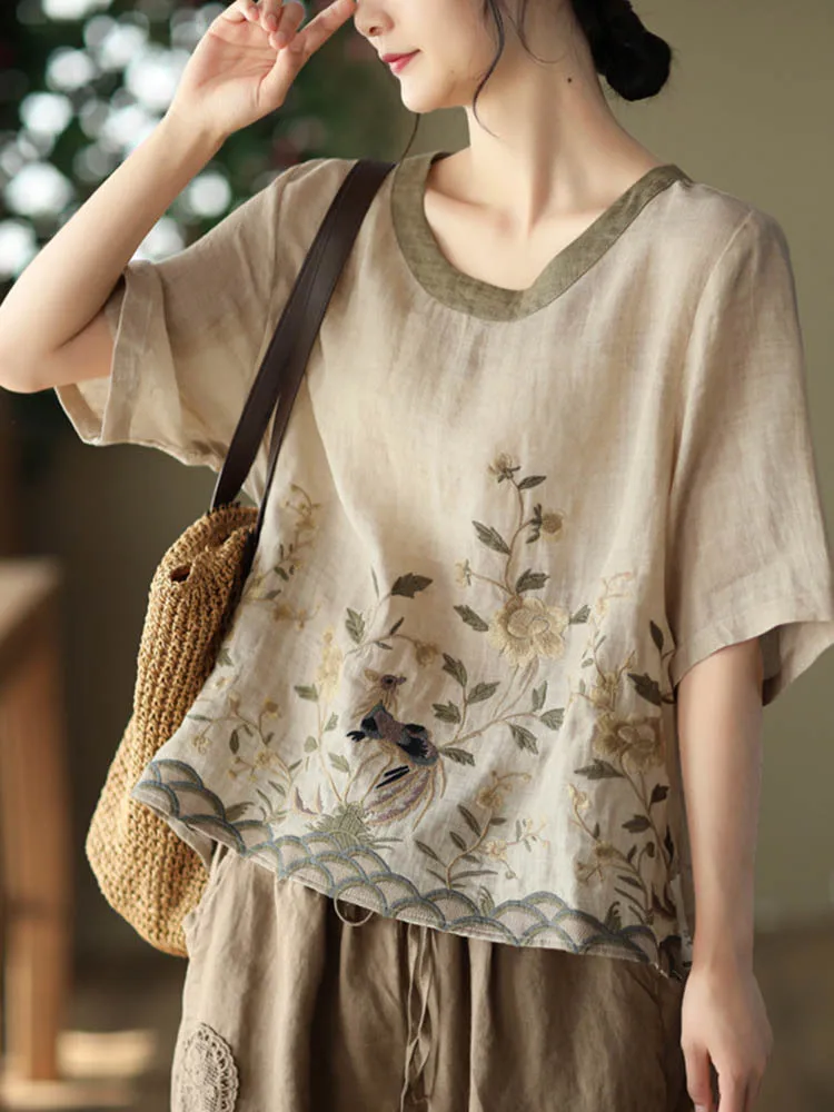 Max LuLu Summer 2022 Luxury Chinese Style Tops Women Clothes Classic Loose Casual Blouses Embroidery Vintage Linen Flower Shirts