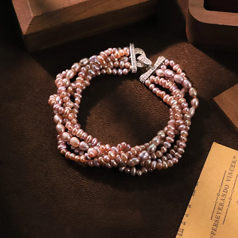 

Original Design Purple Multi-Layer Natural Pearl Bracelet Versatile Women Hand Accessory High-End Elegant Bracelet Hand Jewelry