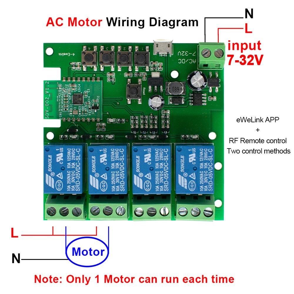 Ewelink-disyuntor de interruptor de Radio, 4 canales, AC/DC, 7-32V, 85-250V, USB, 5V, 4 canales, interruptor de Control remoto inteligente, módulo