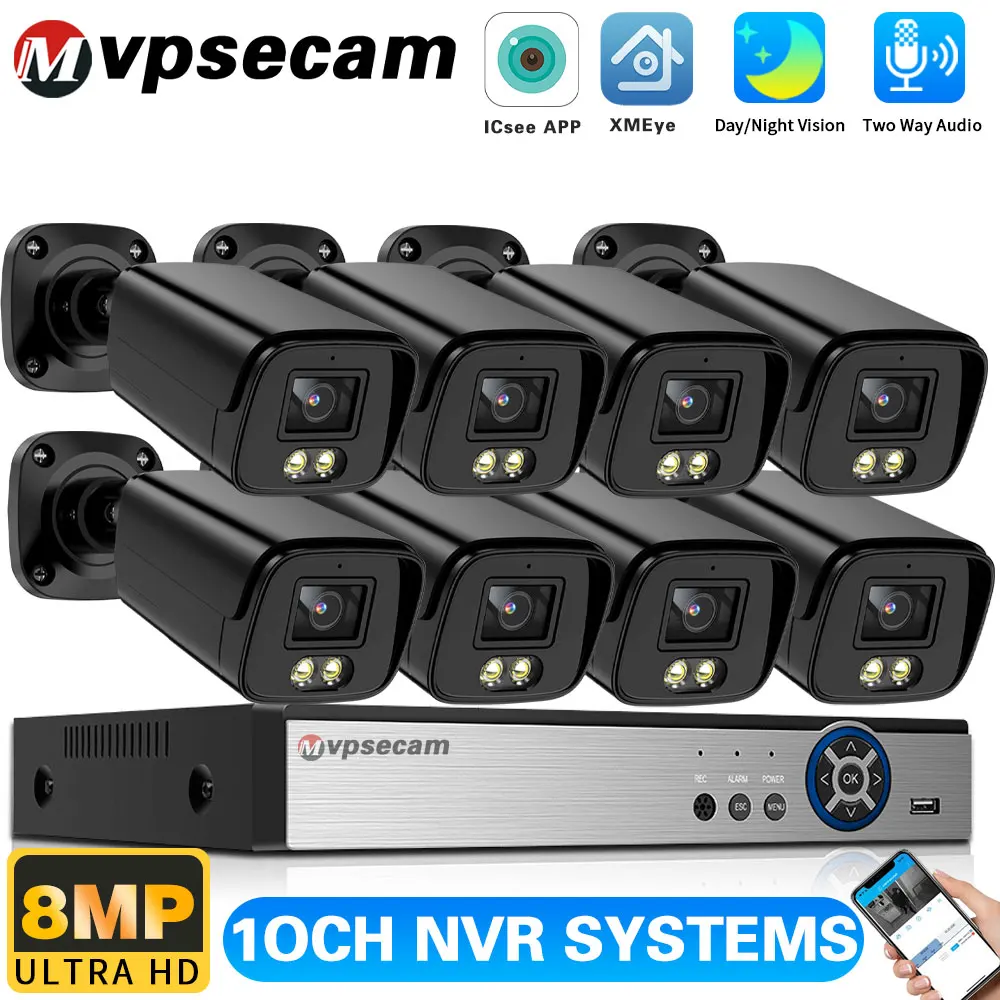 8CH 4K POE NVR Kit 8MP 2 Way Audio Security Camera System XMEYE Color Night Vision CCTV IP Bullet Camera Video Surveillance Set