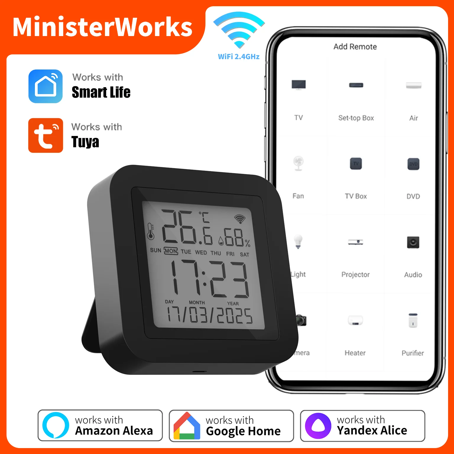 

S09 Smart WiFi ИК-пульт дистанционного управления, встроенный датчик температуры и влажности, работающий с Google Home Yandex SmartLife Alexa Tuya