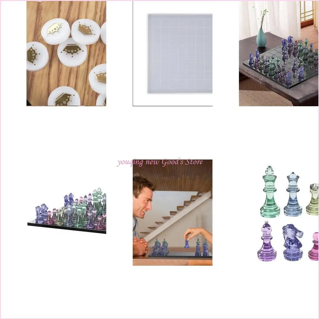 57QA Chess Silicone Resin Mold Checkers Board Crystal Epoxy Resin for Diy Resin Mold Crafts Making Family Party Game