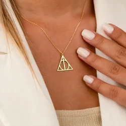 Dainty Potterhead Deathly Hallows Necklace Witchcraft Wizard Geometric Triangle Pendant Charm Gift to  Lover for Christmas