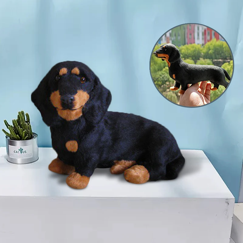 Seated Dachshund Dog Plush Toys Lifelike Simulation Black Dog Plush Toy Kids Gifts Home Car Decor Ornaments