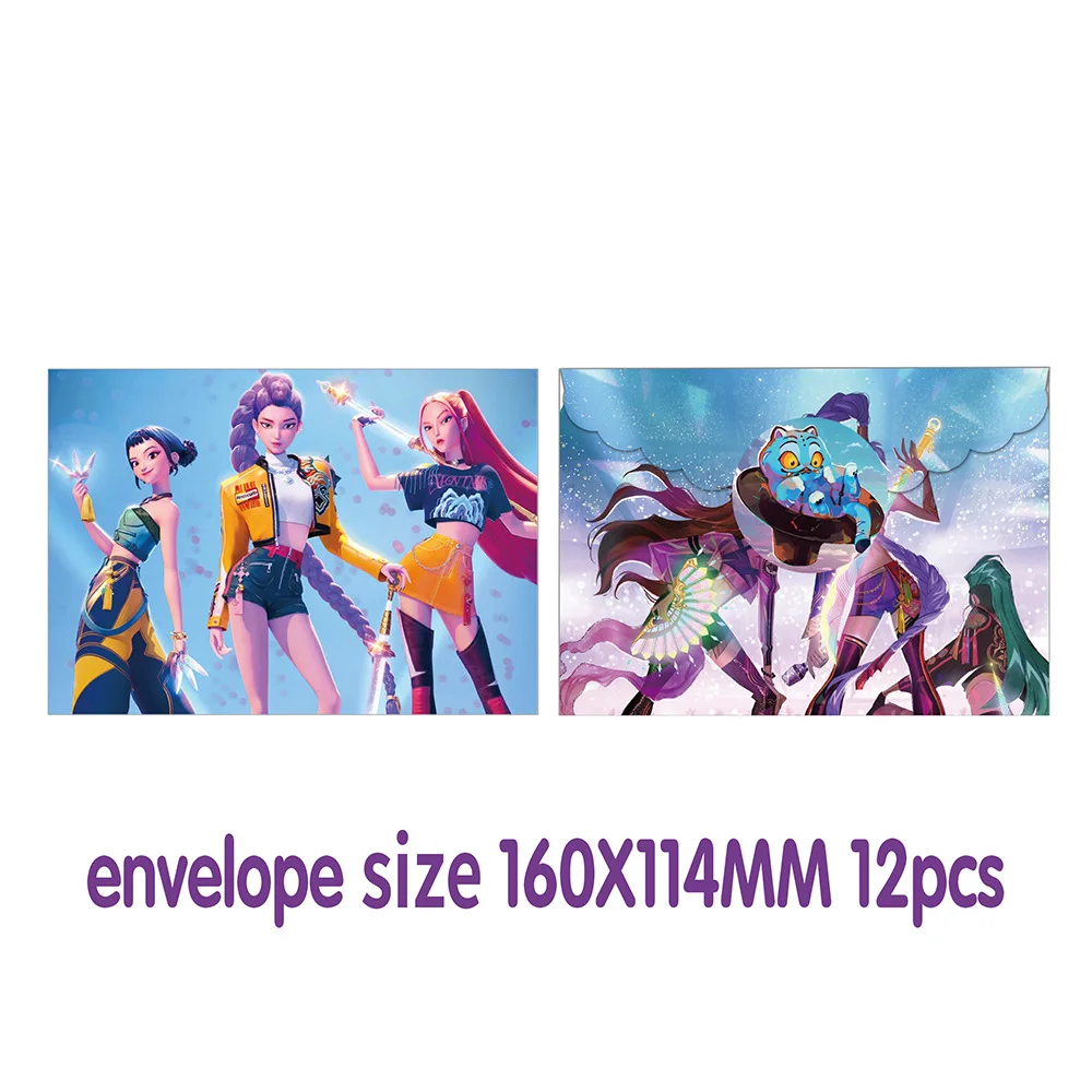 12pcs KPop Demon Hunters Birthday Invitation Cards with Envelopes, Huntrix Girls Party Invitations Set with Stickers for Birthda