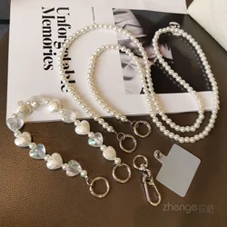 Mobile Phone Lanyard Pearl String Long Cross Body Lanyard Love Bead Chain Neck and Back Rope Women's Handmade Bead Chain