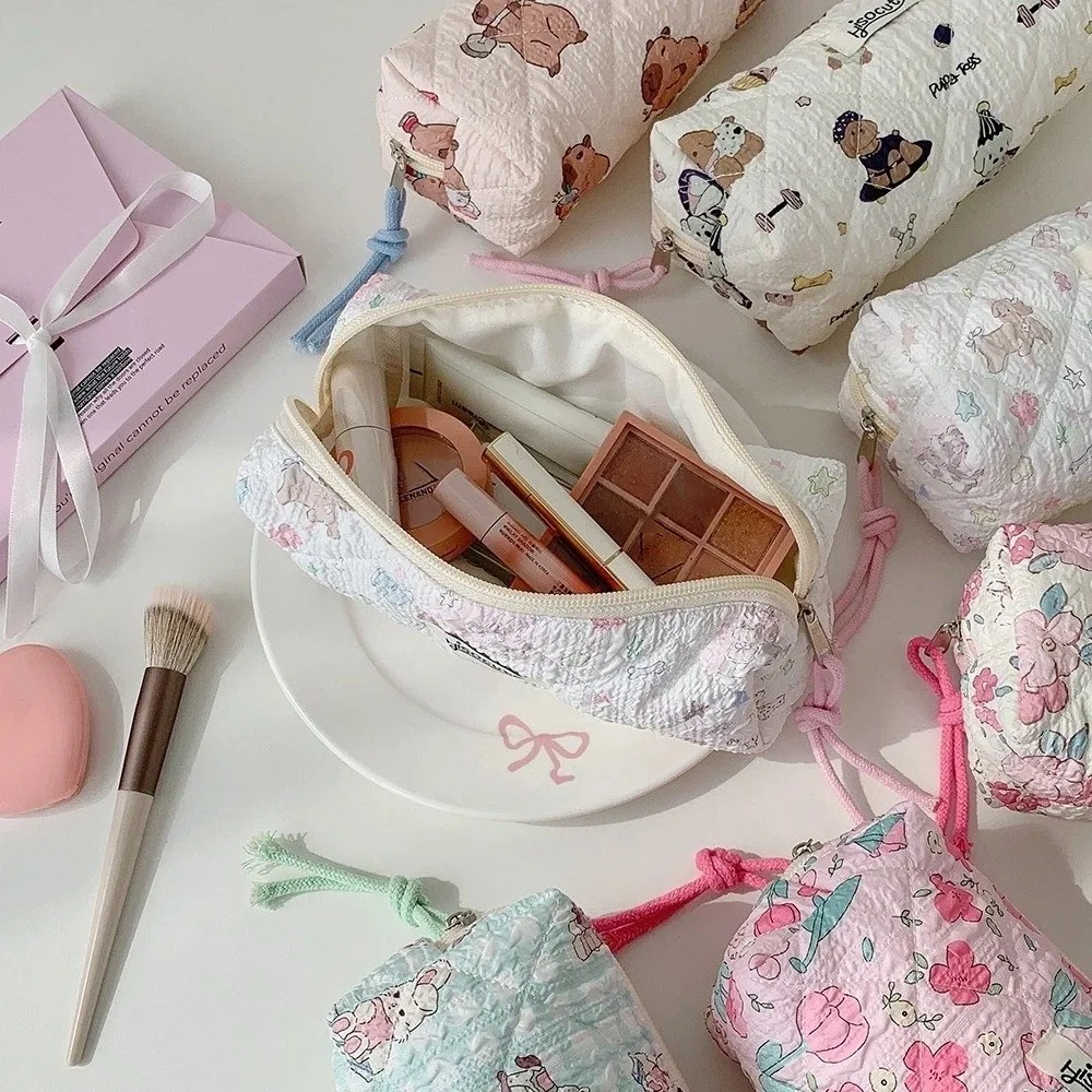 

Cloth Cartoon Animals Stationery Bag Pen Bag Capybara Dog Flower Print Korean Style Pencil Case Aesthetic Large Capacity