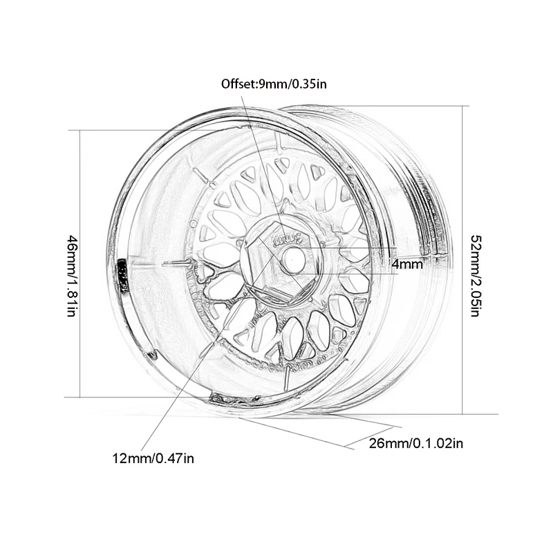 4PCS 52mm RC Drift Wheels 1/10 Scale, Plastic Rims for Tamiya XV02/Kyosho/HPI/Traxxas/RedCat, Lightweight & Durable
