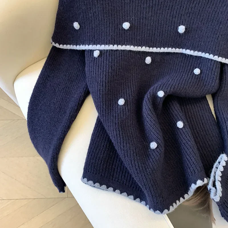 Maglione a pois Moda donna Sexy Slash Neck Pullover lavorato a maglia Coreano Elegante maglieria bianca Maglioni slim a maniche lunghe invernali