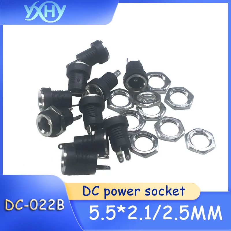 

10pcs DC power socket - All copper DC-022B 5.5*2.1/2.5MM 2-pin round hole threaded nut