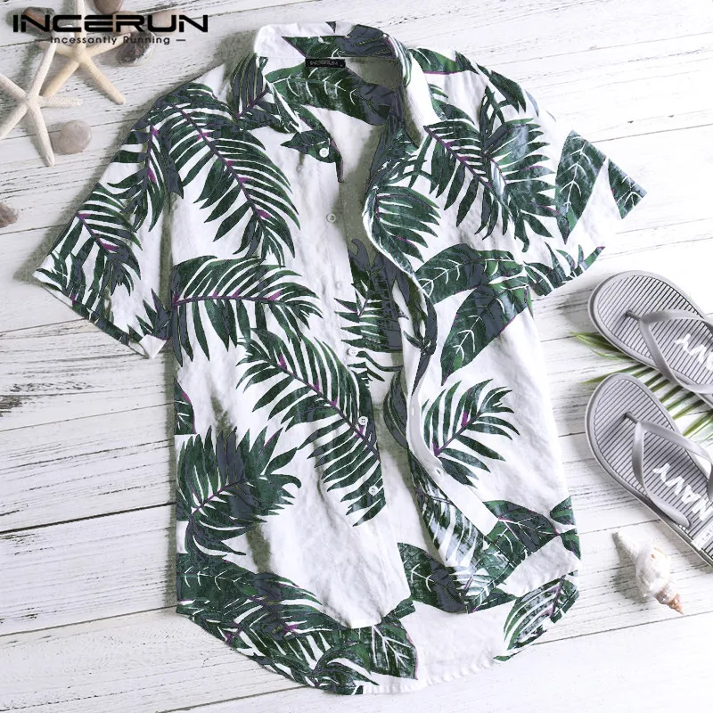 2022 Red Hawaiian Summer Shirts Men\'s Tropical Flower Shirt Casual Top Button Down Cotton Short Sleeve Loose Beach Shirt For Men