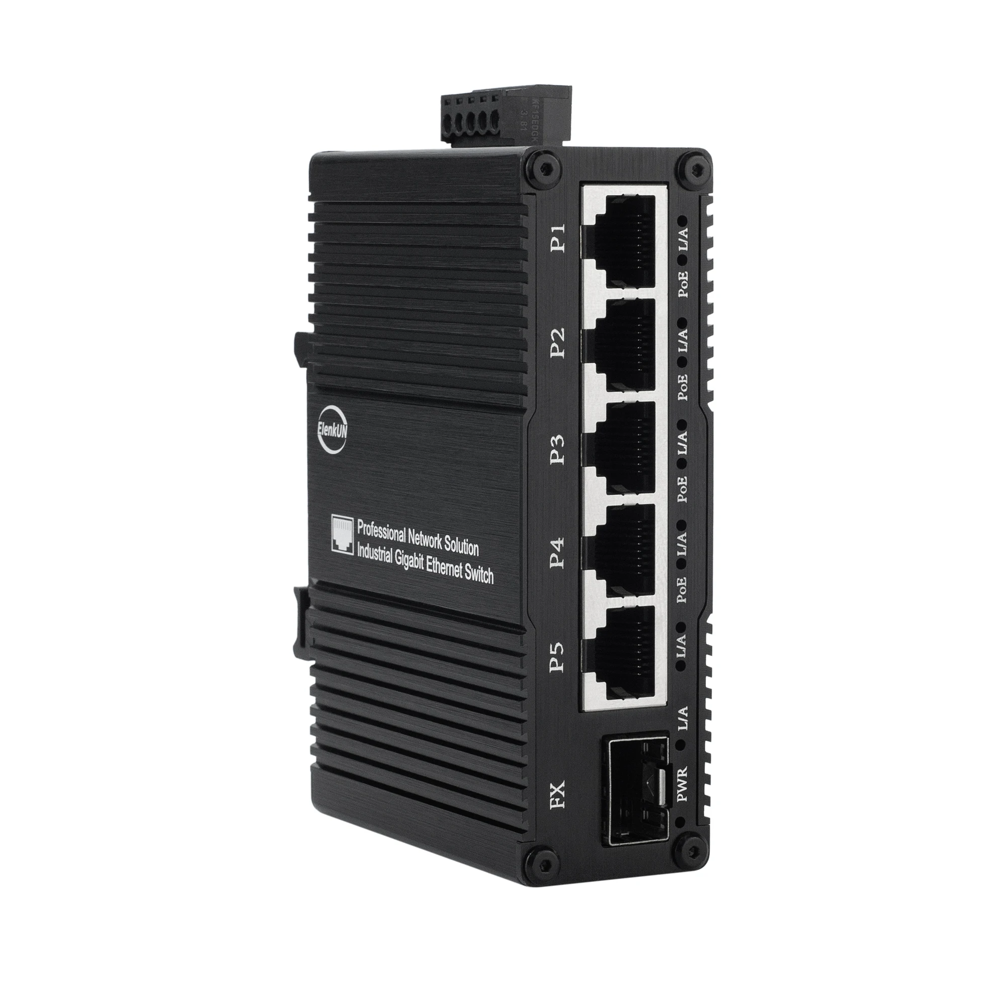 Mini Industrial 1 SFP 5 Port Gigabit PoE Switch, 9-56VDC Wide Voltage DIN-Rail Mount, 5xRJ45 10/100/1000Mbps  Ethernet Switch
