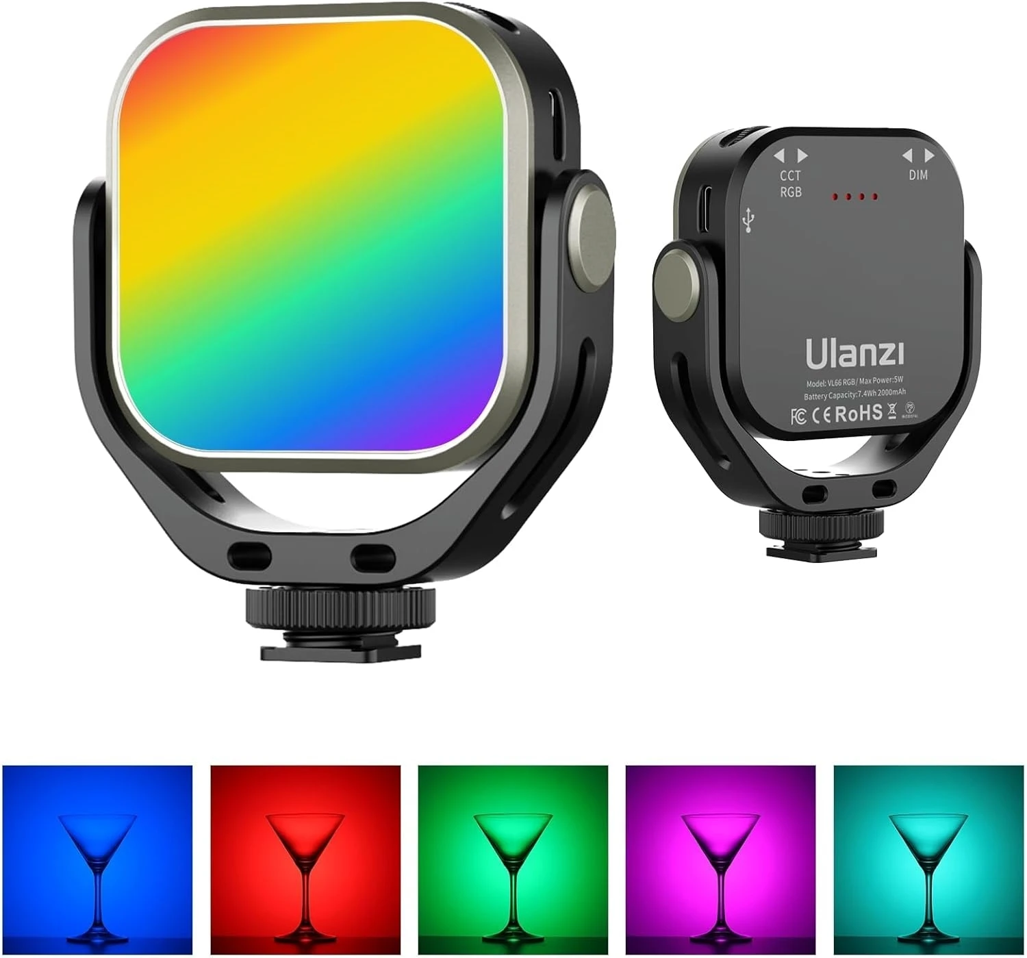 Ulanzi VL66 RGB 2500-6500K Mini cámara de vídeo luz portátil 2000mAh 95 + lámpara de relleno LED regulable para cámara de acción de videocámara DSLR