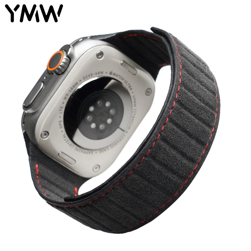 YMW Magnetic ALCANTARA Strap for Apple Watch Ultra 2 Band 49mm 45mm 44mm 41mm Suede Leather Accessories for iWatch 9 8 7 6 5 SE