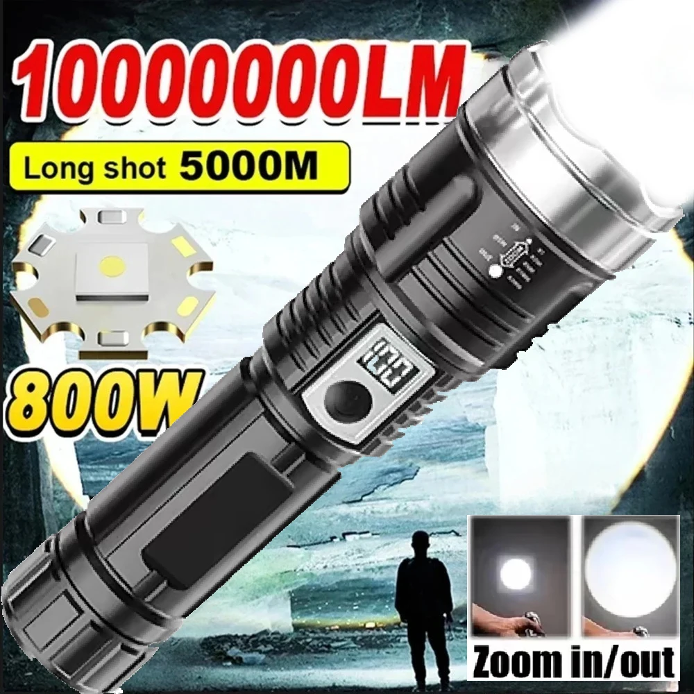 

10000000LM Super Bright LED Flashlight Type-C Rechargeable Waterproof Torch Built-in Battery Light Lamp Camping Tactical Lantern
